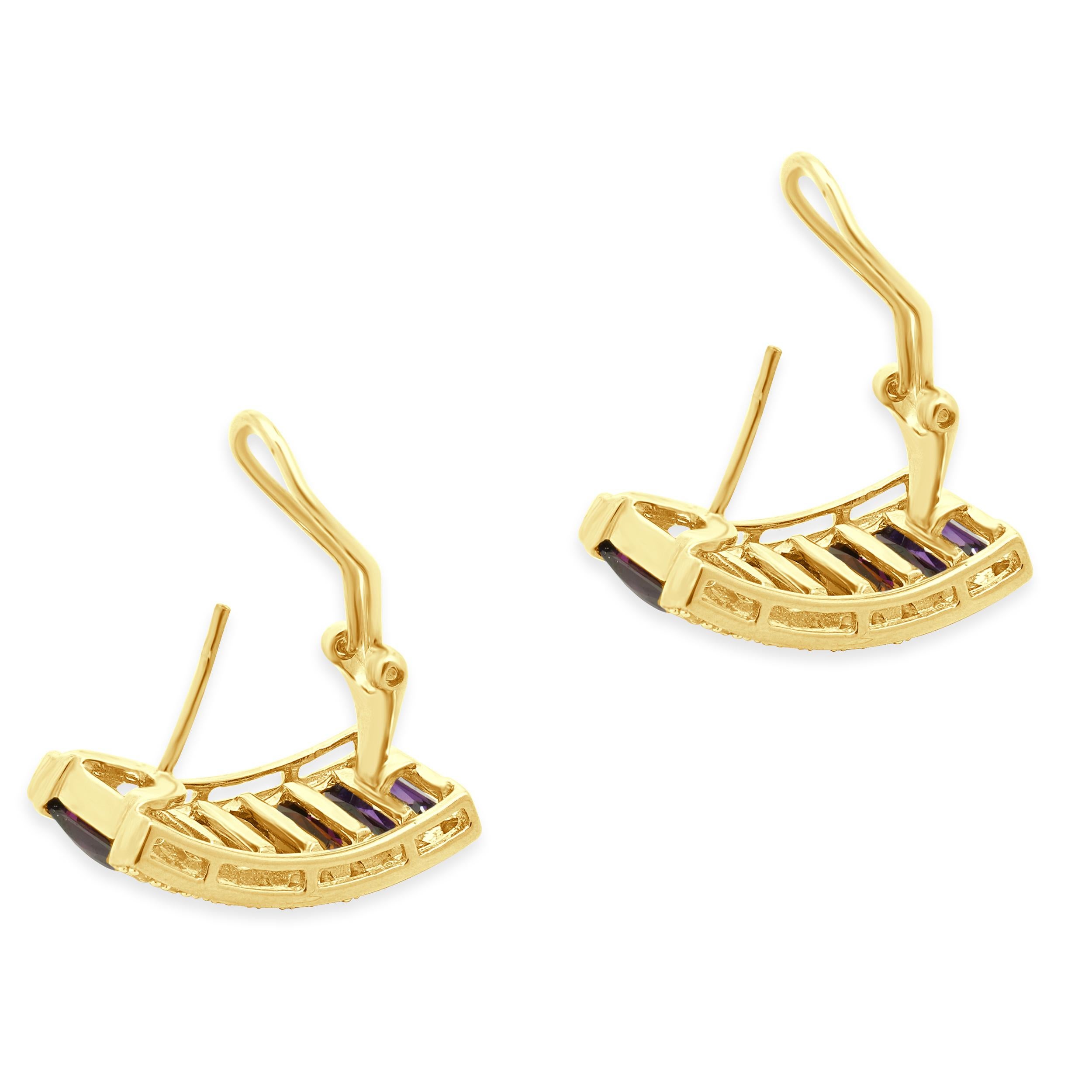 LeVian 14 Karat Yellow Gold Multi Colored Gemstone and Diamond Earrings In Excellent Condition For Sale In Scottsdale, AZ