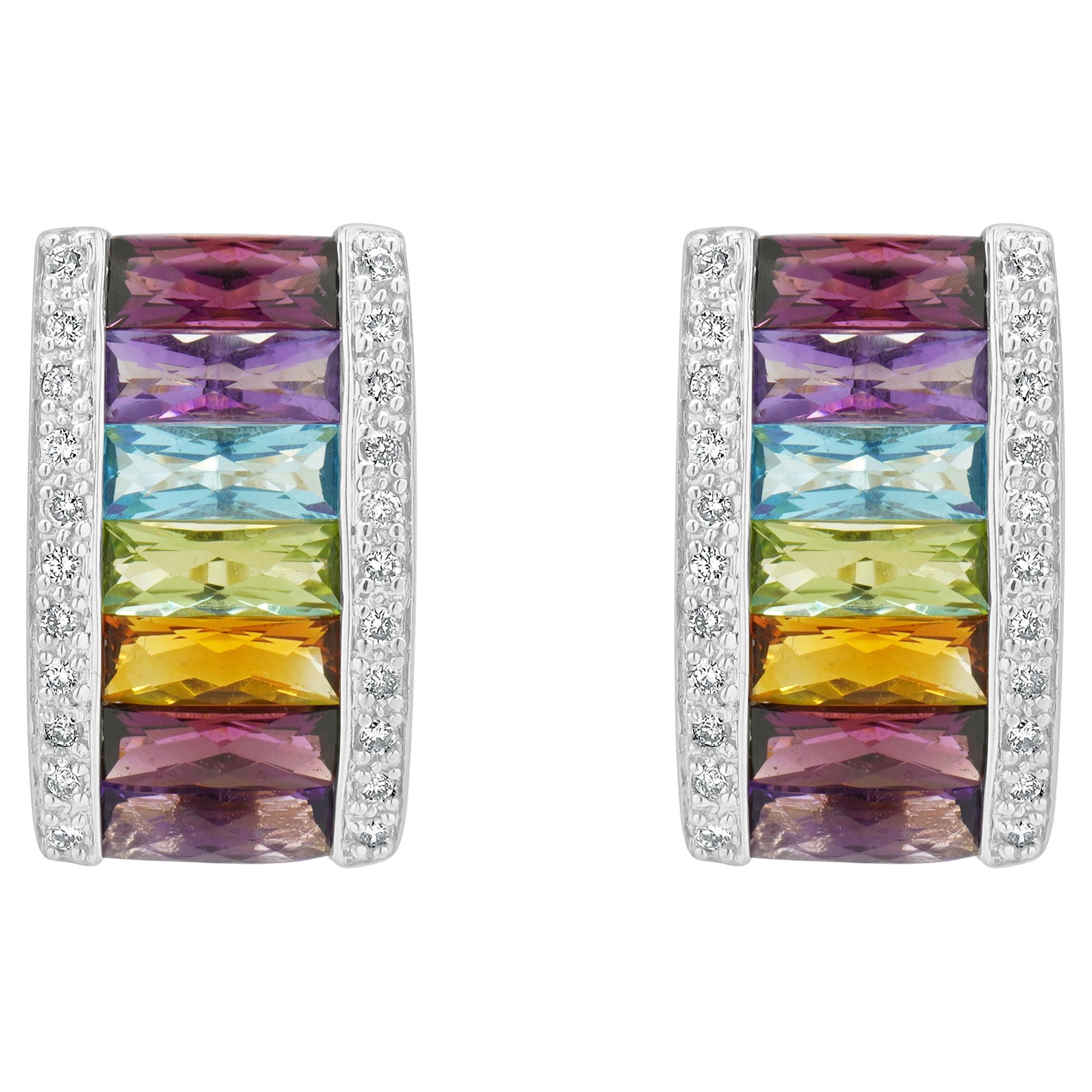 LeVian 14 Karat Yellow Gold Multi Colored Gemstone and Diamond Earrings For Sale