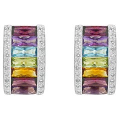 LeVian 14 Karat Yellow Gold Multi Colored Gemstone and Diamond Earrings