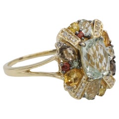 LeVian 14 Karat Yellow Gold Natural Diamond Multi-Colored Gemstone Cocktail Ring
