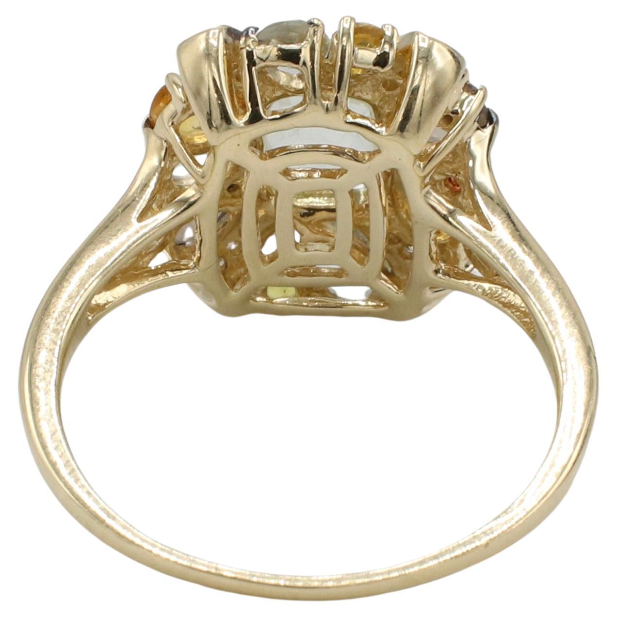 Modern LeVian 14 Karat Yellow Gold Natural Diamond Multi-Colored Gemstone Cocktail Ring