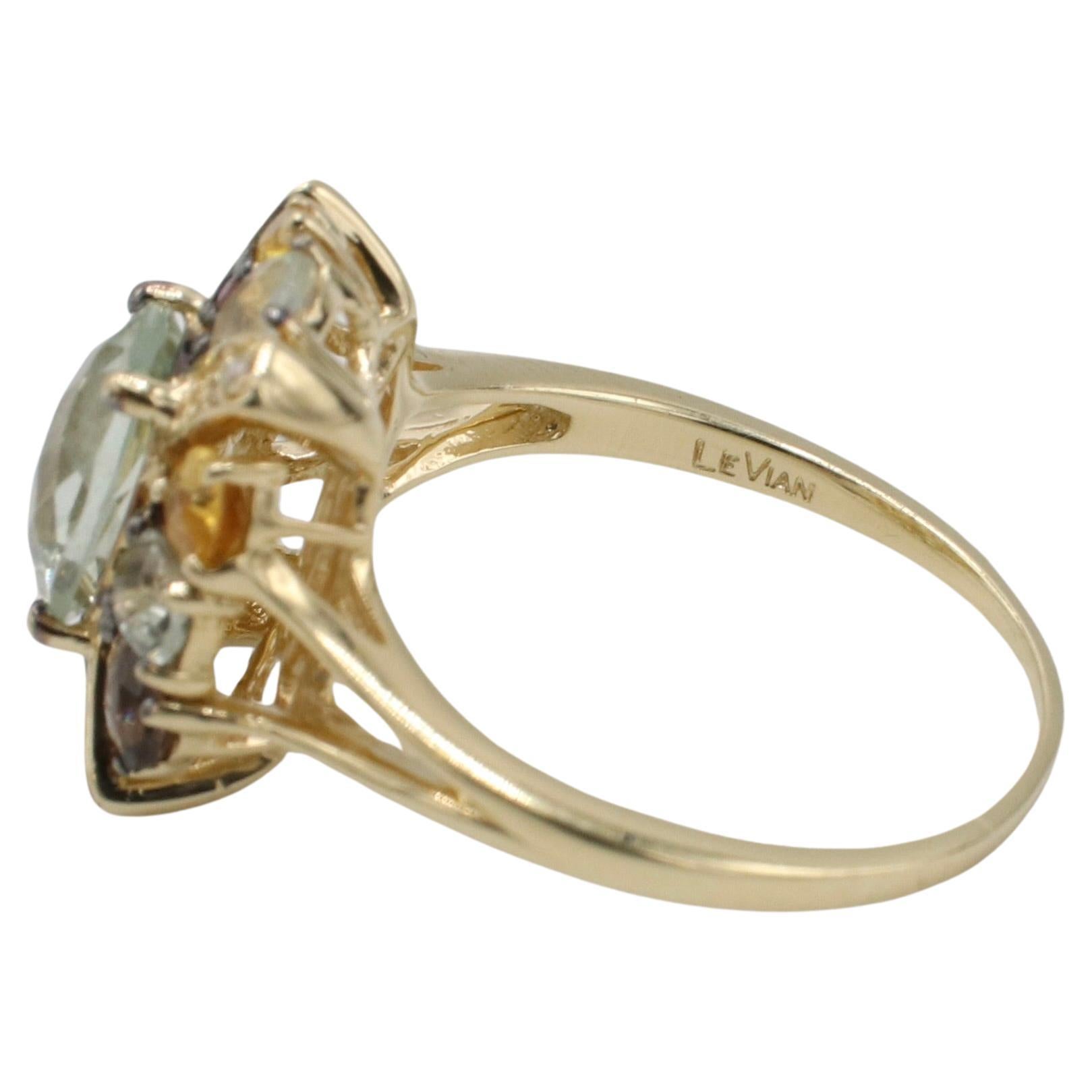 Mixed Cut LeVian 14 Karat Yellow Gold Natural Diamond Multi-Colored Gemstone Cocktail Ring
