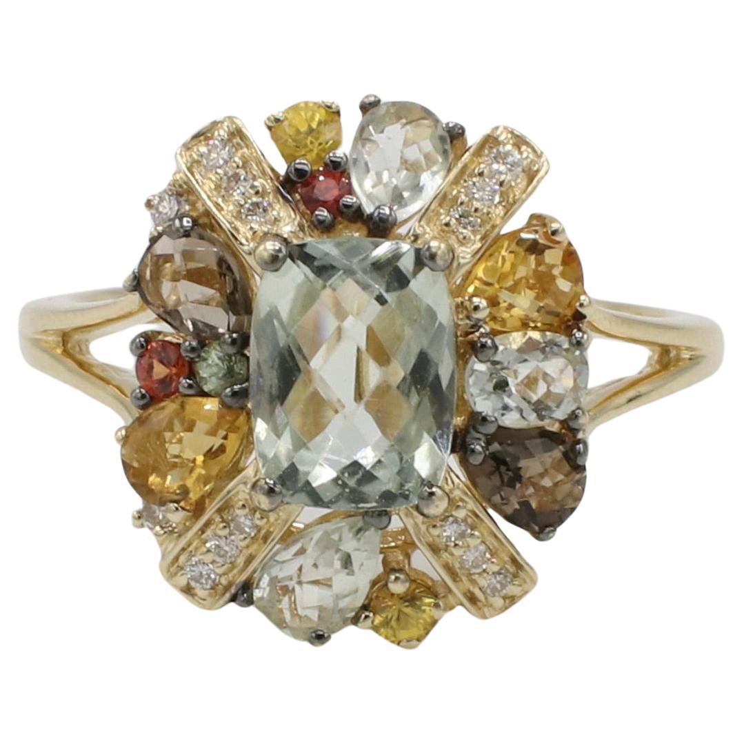 LeVian 14 Karat Yellow Gold Natural Diamond Multi-Colored Gemstone Cocktail Ring