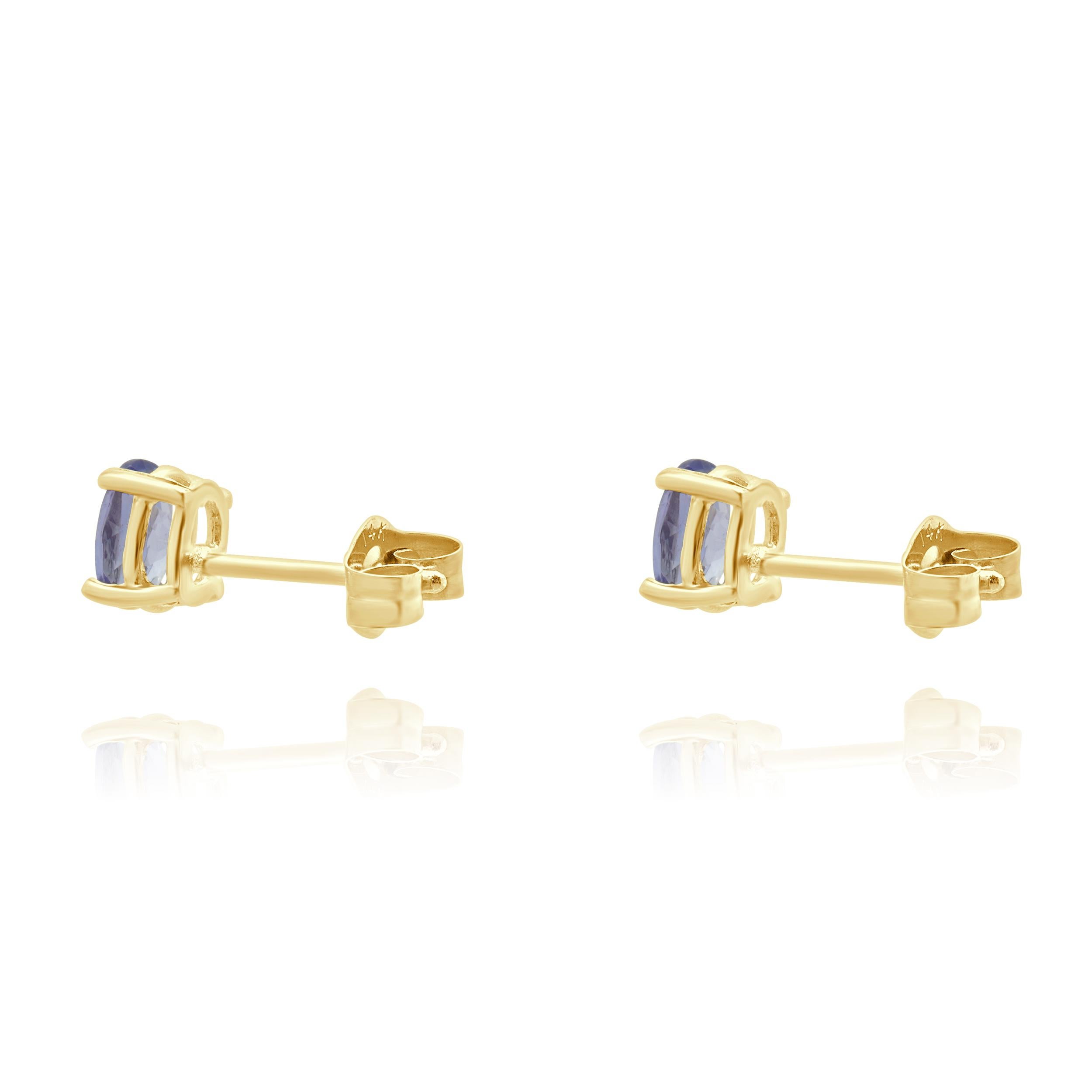 Taglio ovale Orecchini Levian in oro giallo 14 carati con tanzanite in vendita
