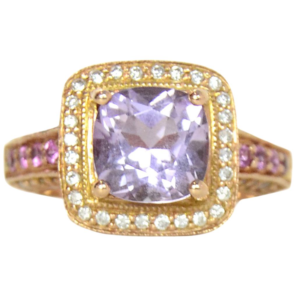 Levian 14K Gold Amethyst & Pink Sapphire Diamond Ring Sz 6 rt. $1, 600
