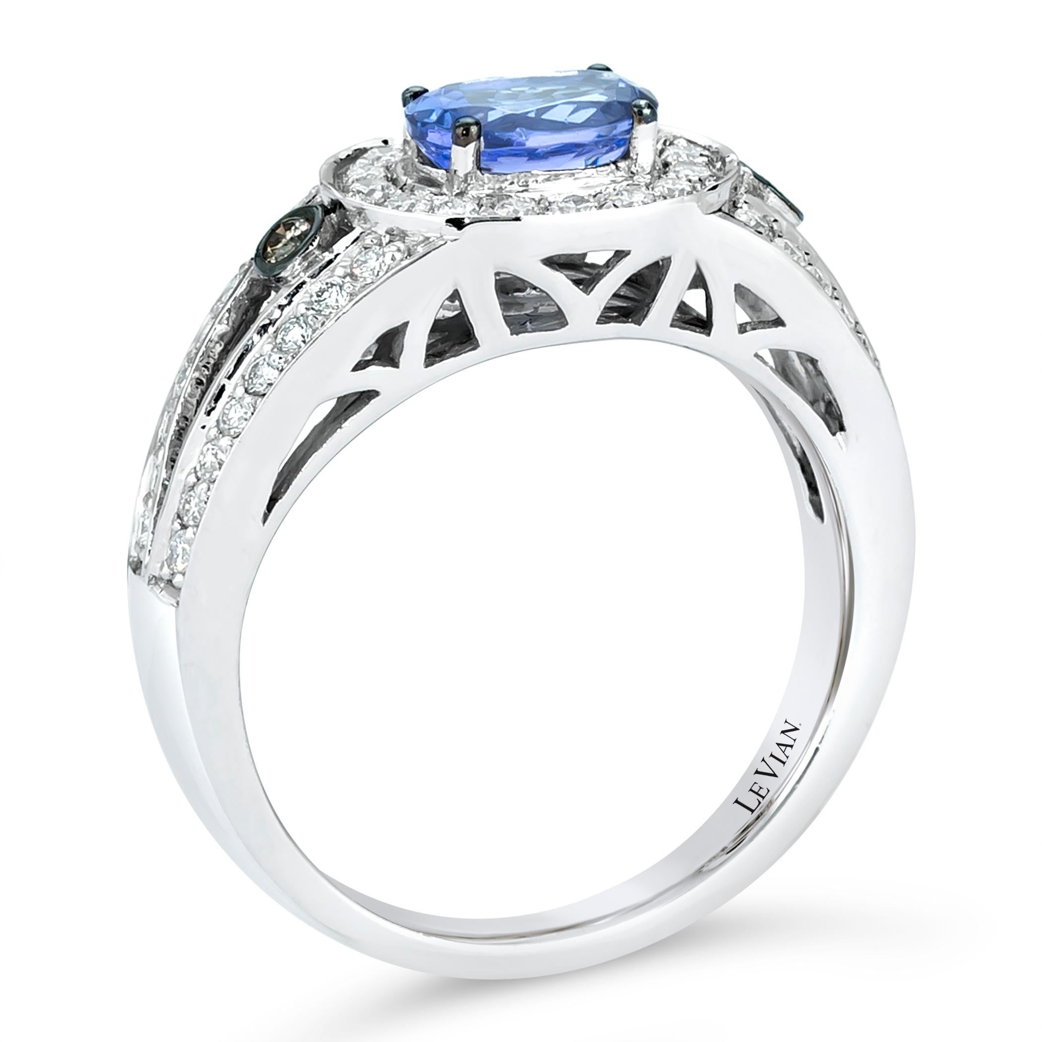 LeVian 14K Gold, Oval Gem White/Chocolate Diamond Engagement Ring - Size 4.5