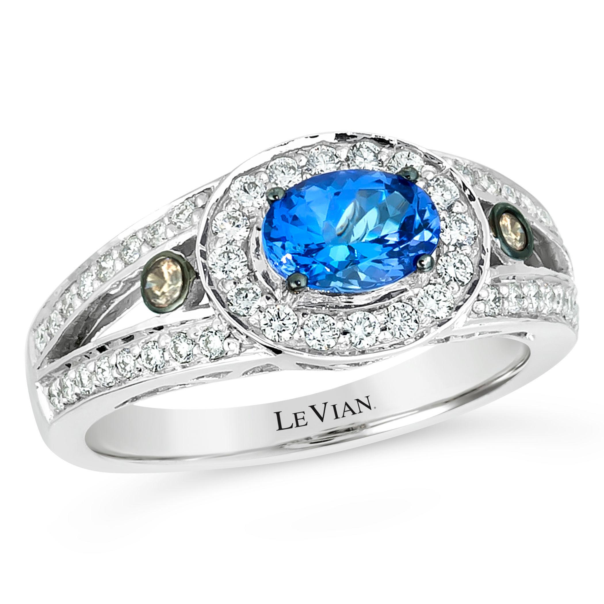 LeVian 14K Gold, Oval Gem White/Chocolate Diamond Engagement Ring - Size 7.75