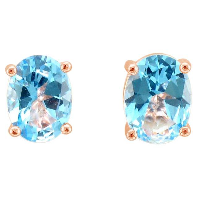 LeVian 14K Oval Blue Topaz Rose Gold Plated Silver Square 4-Prong Stud Earrings For Sale