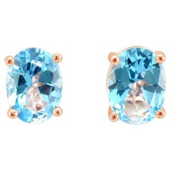 LeVian 14K Oval Blue Topaz Rose Gold Plated Silver Square 4-Prong Stud Earrings
