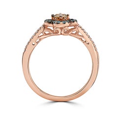 LeVian 14K Rose Gol Round Chocolate Brown Iced Blue Diamond Cocktail Ring
