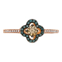 LeVian 14K Rose Gol Round Chocolate Brown Iced Blue Diamond Cocktail Ring