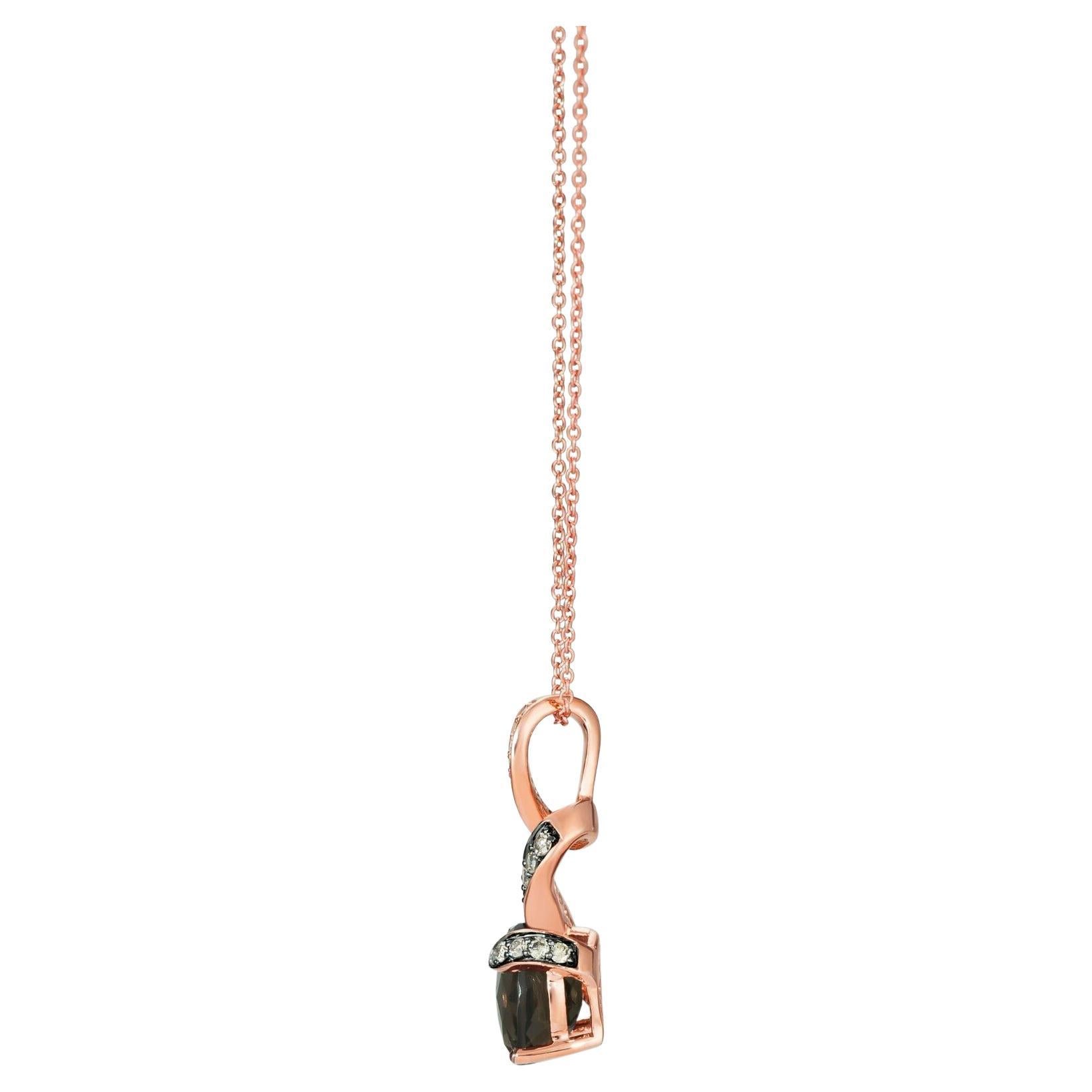 LeVian 14k Rose Gold 2 Cttw Chocolate Quartz & Diamonds Pendant Necklace For Sale