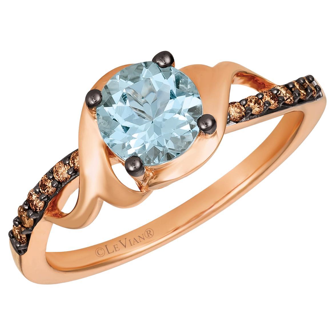 LeVian 14K Rose Gold, Aquamarine, and 1/10 Cttw Chocolate Diamond Ring