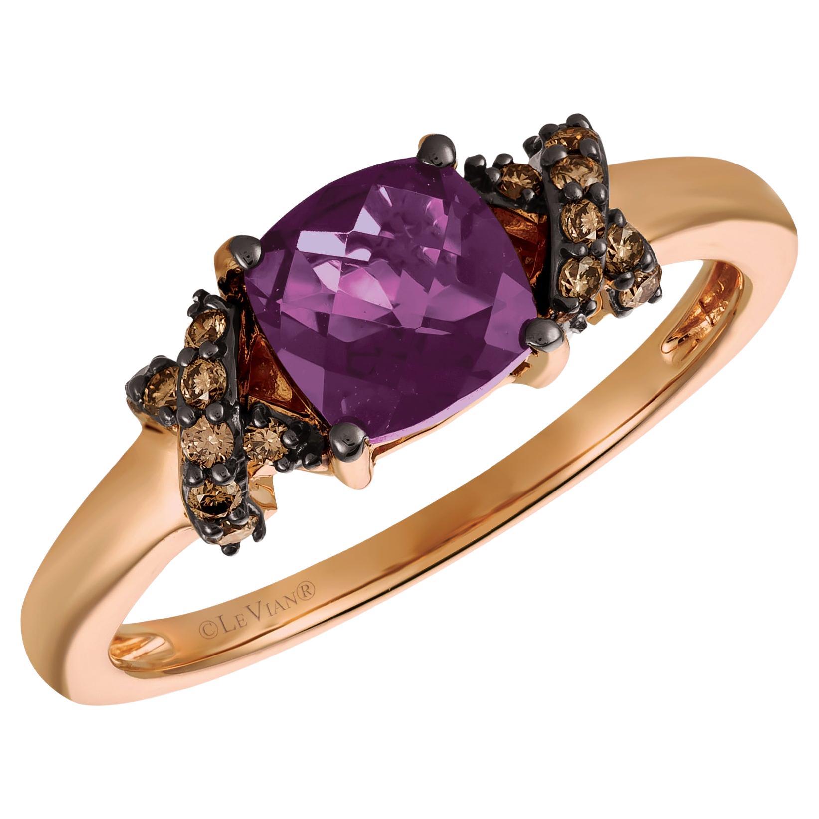 LeVian 14K Rose Gold, Aquamarine, and 1/10 Cttw Chocolate Diamond Ring