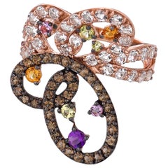 LeVian 14K Rose Gold Amethyst Peridot White Topaz Smoky Quartz Butterfly Ring