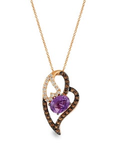 Le Vian 14K Rose Gold Amethyst Topaz Smoky Quartz Love Heart Pendant Necklace
