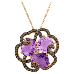 LeVian 14K Rose Gold Amethyst White Topaz Smoky Quartz Flower Pendant Necklace