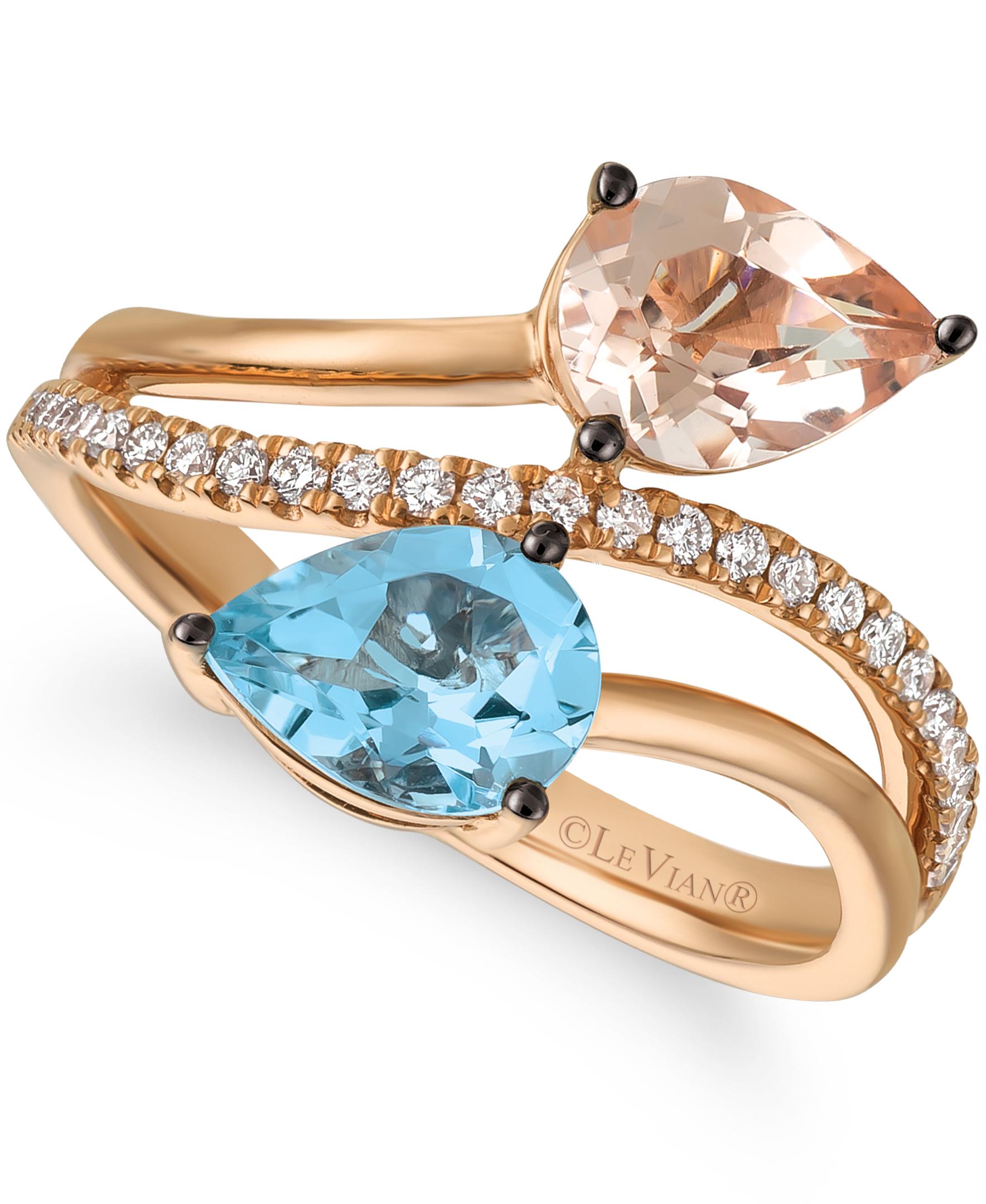 LeVian 14K Rose Gold Aquamarine Morganite Round Diamonds Classic Cocktail Ring
