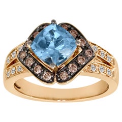 Cocktail-Ring, 14 Karat Roségold Aquamarin runder brauner schokoladenbrauner Diamant von Vian