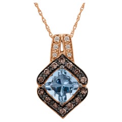 Levian Halskette mit Anhänger, 14 Karat Roségold Aquamarin runder brauner schokoladenbrauner Diamant