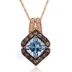 Levian 14K Rose Gold Aquamarine Round Brown Chocolate Diamond Pendant Necklace