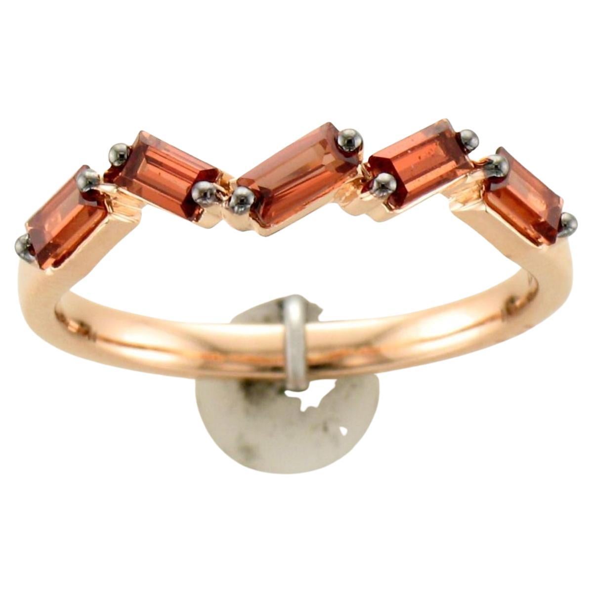 Levian 14K Rose Gold Baguette Cut Red Zig Zag Ring For Sale at