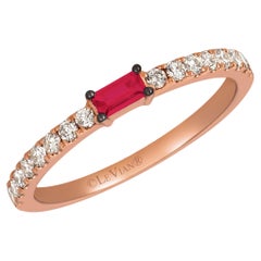LeVian 14K Rose Gold Baguette Cut Red Ruby & 1/4 Cttw Diamond Ring - Size 7