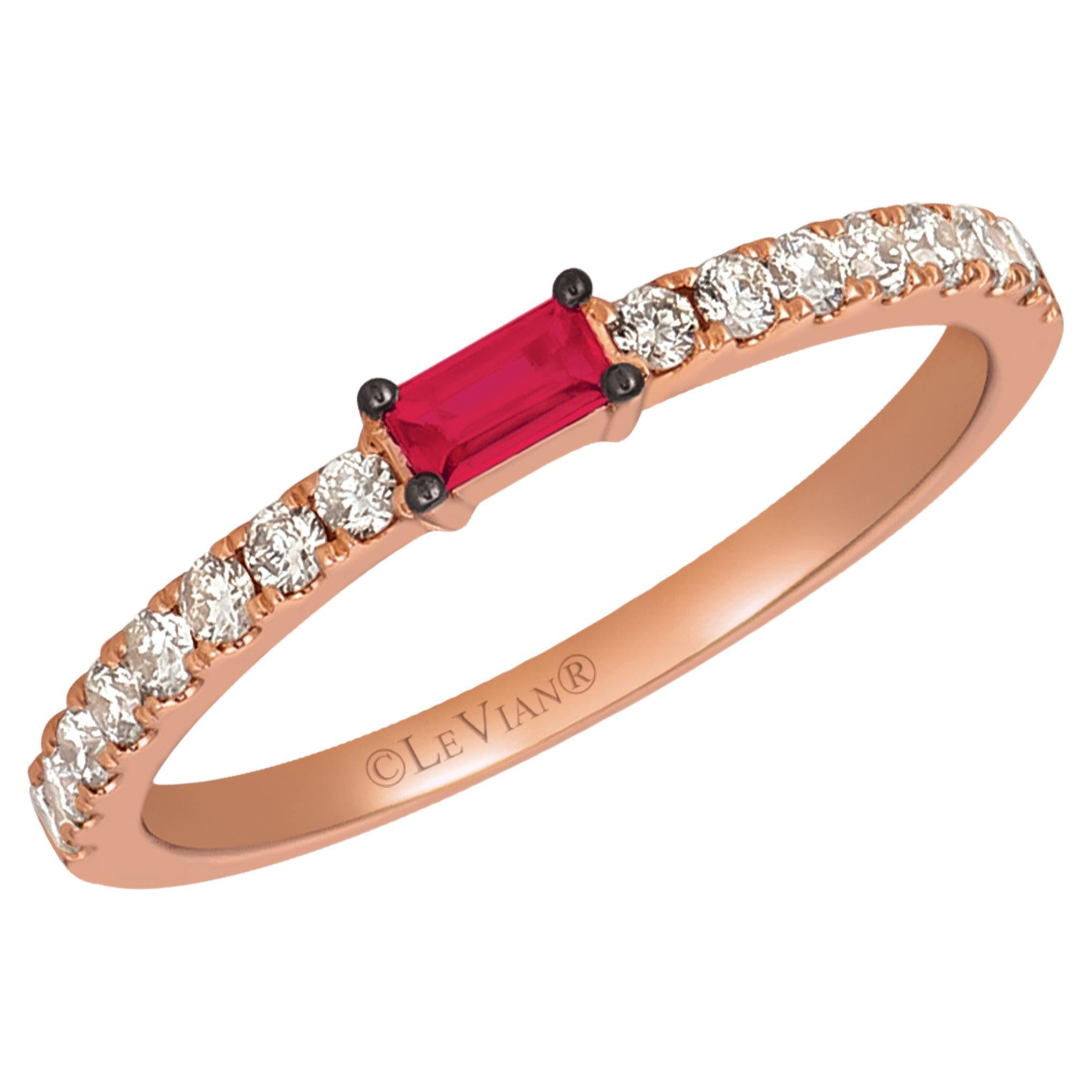 Levian 14K Rose Gold Baguette Cut Red Ruby1 4 Cttw Diamond Ring Size 4 For  Sale at 1stDibs
