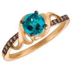 LeVian 14K Rose Gold, blue Topaz, Chocolate Diamond Bypass Ring - S 5.75