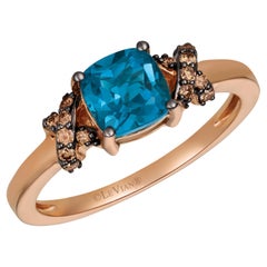 Levian 14K Rose Gold Blue Topaz Chocolate Diamond Ring Size 4.5