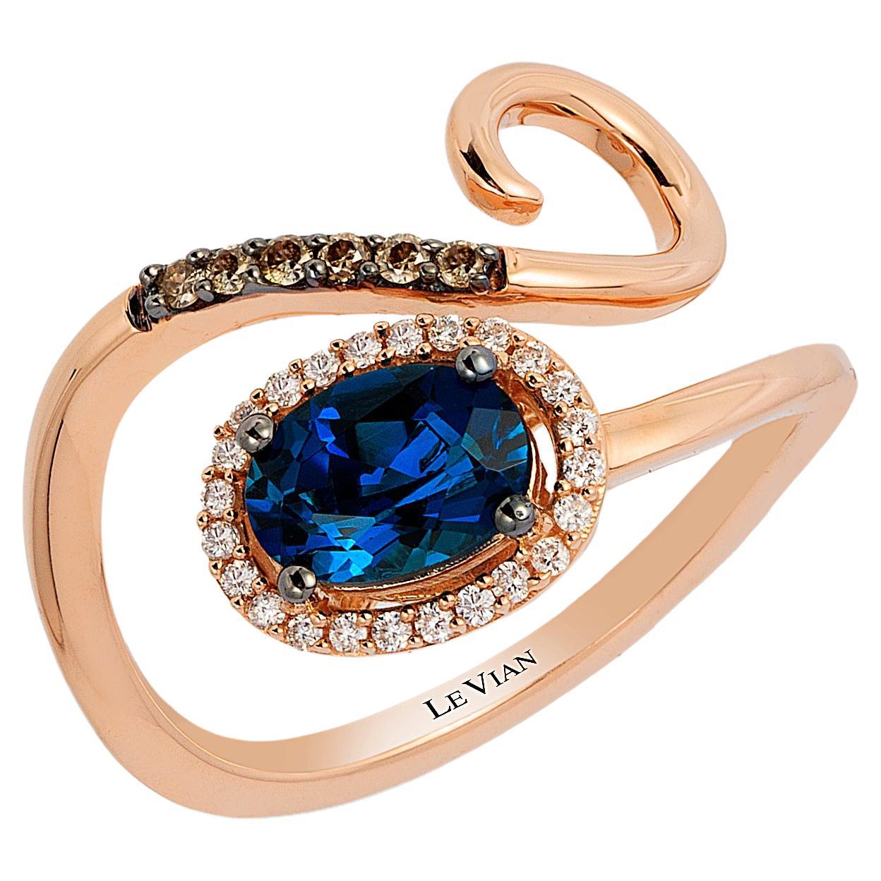 Le Vian 14K Rose Gold Blue Topaz White Chocolate Diamond Fashion Ring For Sale