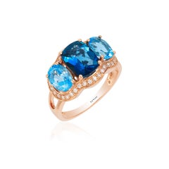 Le Vian 14K Rose Gold Blue Topaz White Diamond Scalloped Halo Ring