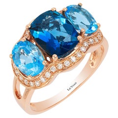 Levian 14K Rose Gold Blue Topaz White Diamond Scalloped Halo Ring