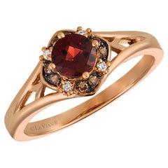 Levian 14K Rose Gold Checkerboard Cut Garnet White Chocolate Diamond Ring