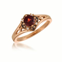 Levian 14K Rose Gold Checkerboard Cut Garnet White Chocolate Diamond Ring S6.75