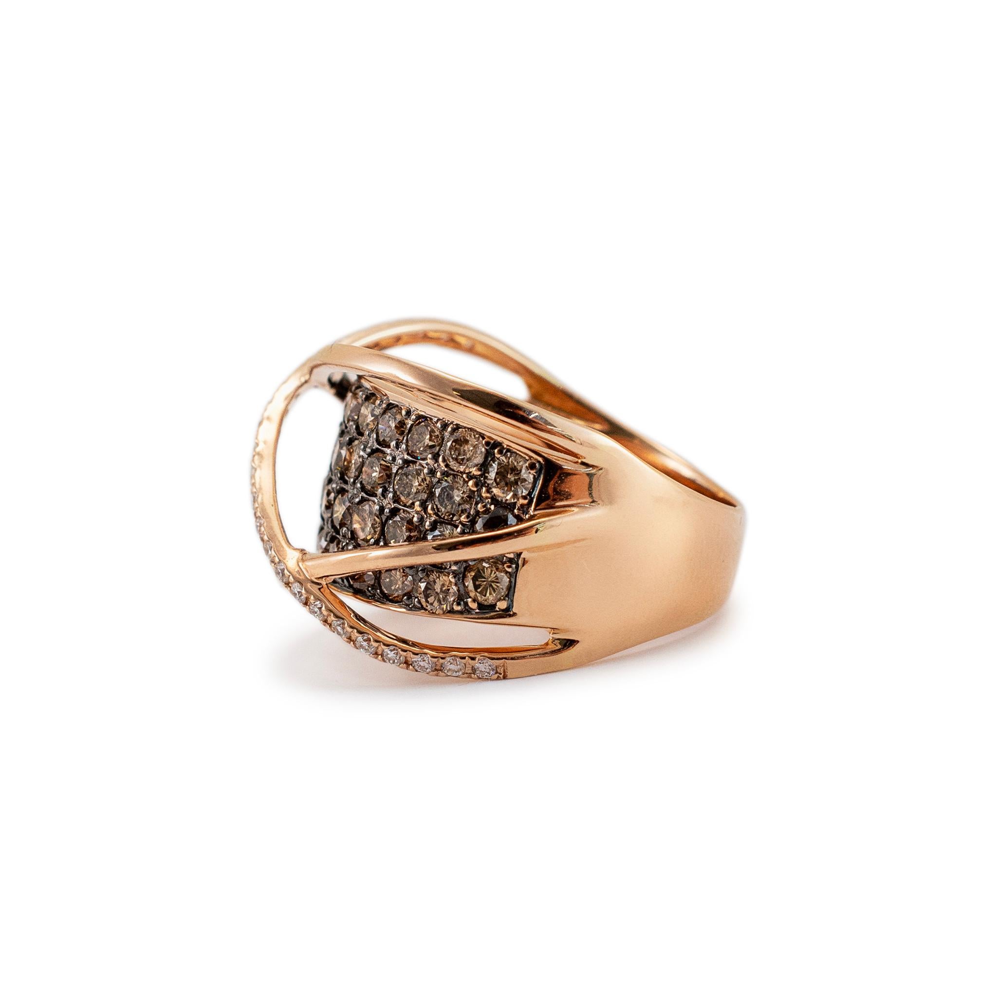 Levian 14K Rose Gold Chocolate & White Diamond Crossover Cocktail Ring In Excellent Condition For Sale In Houston, TX