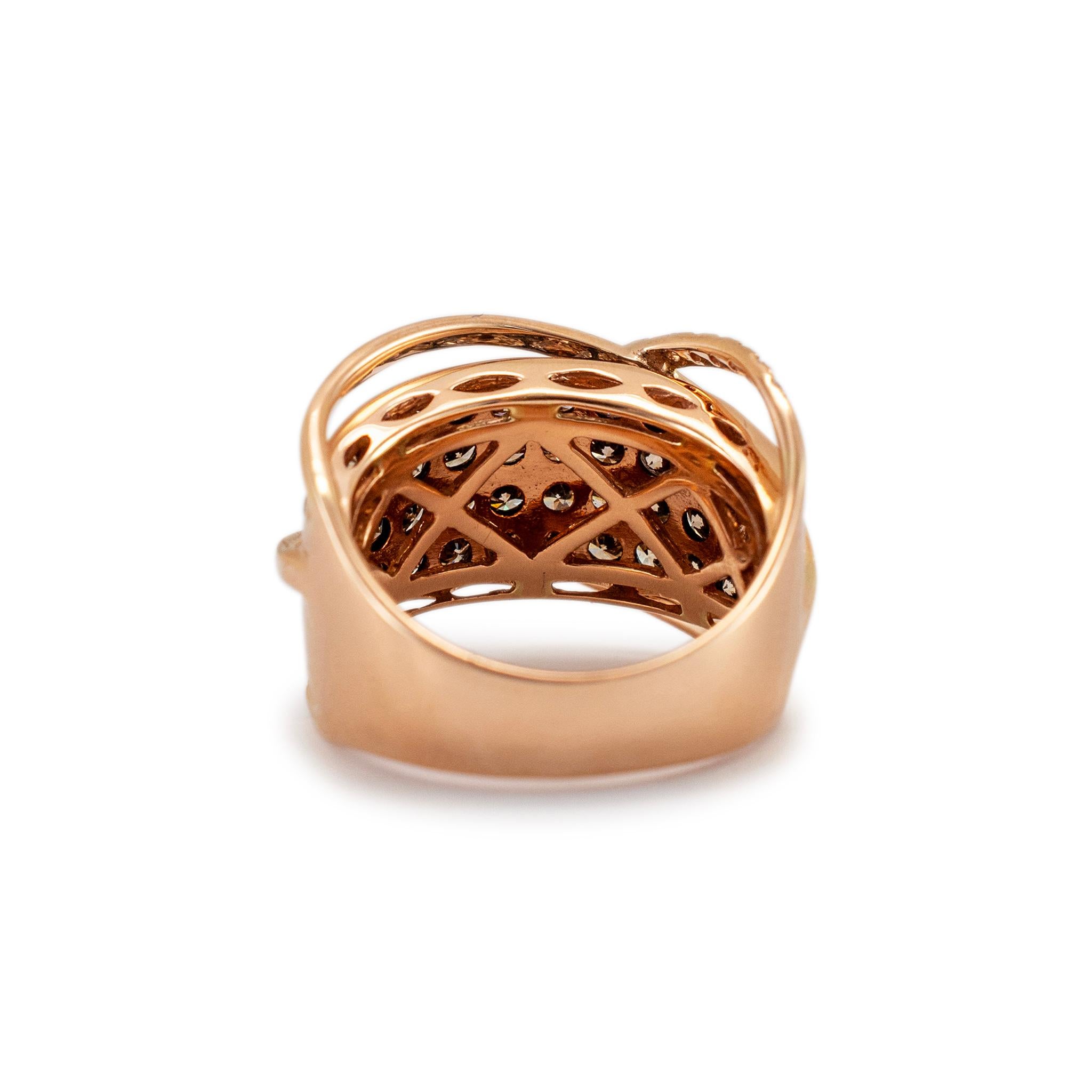 Levian 14K Rose Gold Chocolate & White Diamond Crossover Cocktail Ring For Sale 1