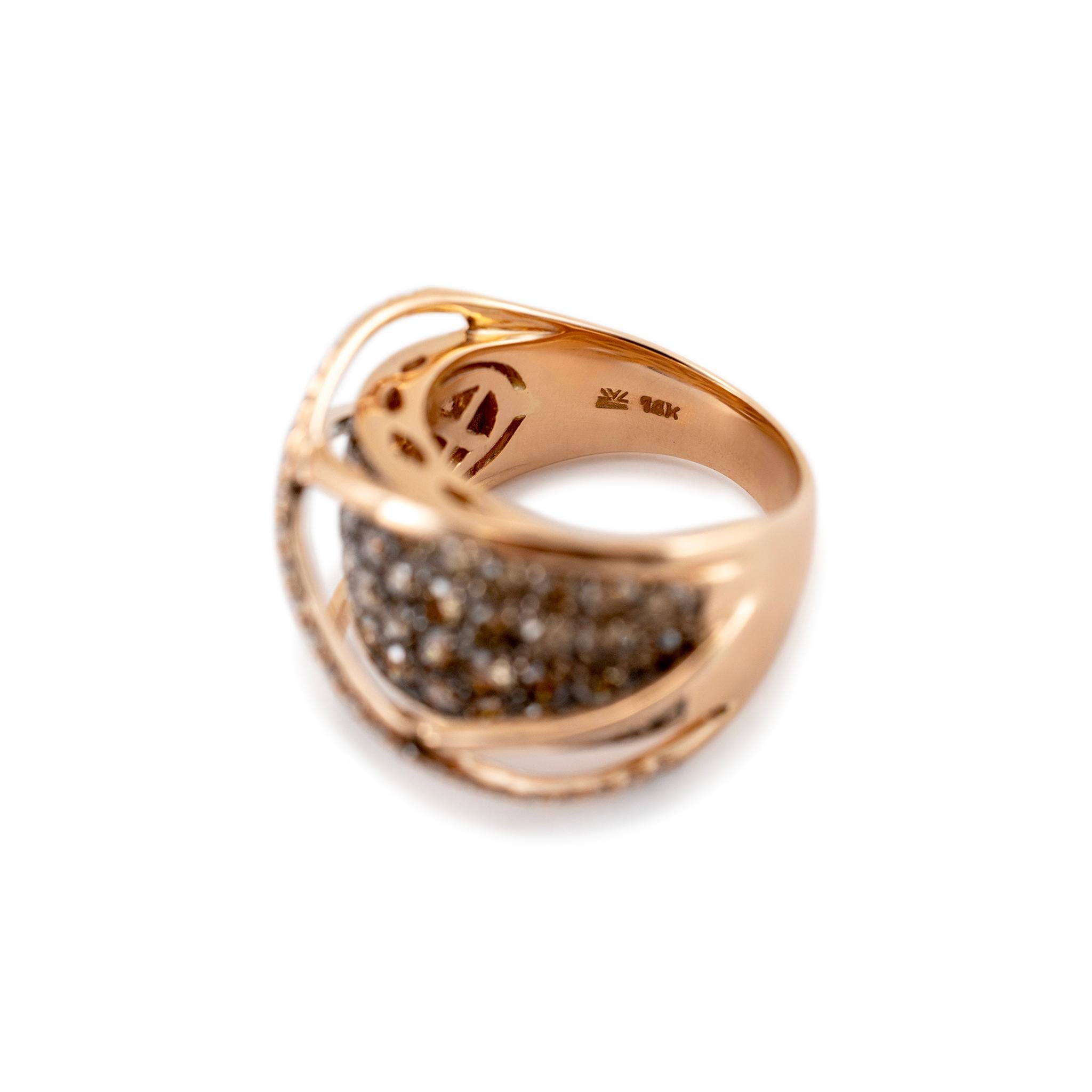 Levian 14K Rose Gold Chocolate & White Diamond Crossover Cocktail Ring For Sale 2