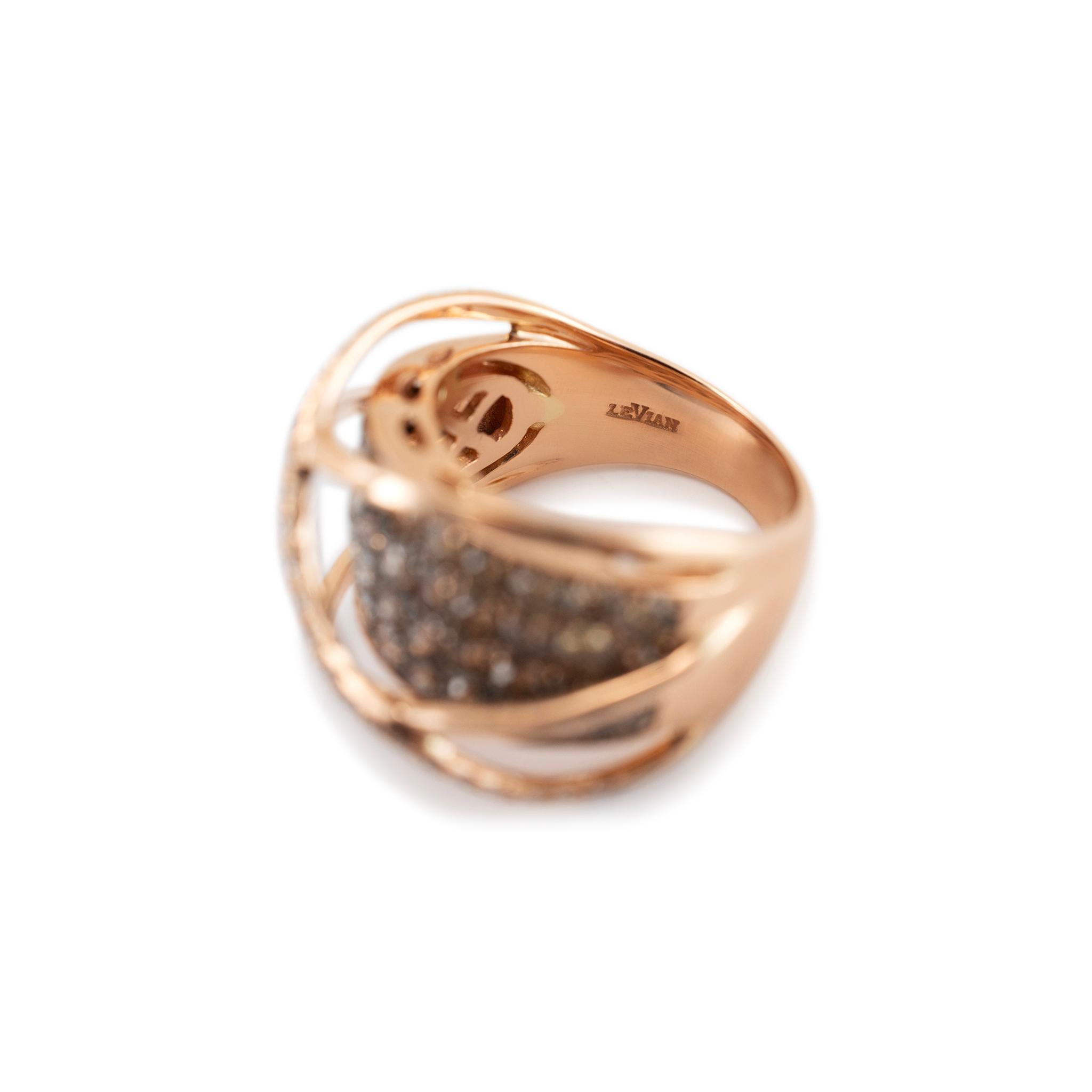Levian 14K Rose Gold Chocolate & White Diamond Crossover Cocktail Ring For Sale 3