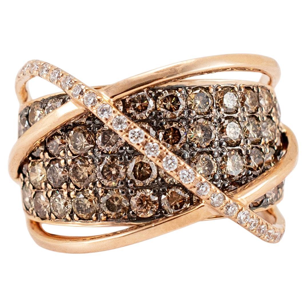 Levian 14K Rose Gold Chocolate & White Diamond Crossover Cocktail Ring