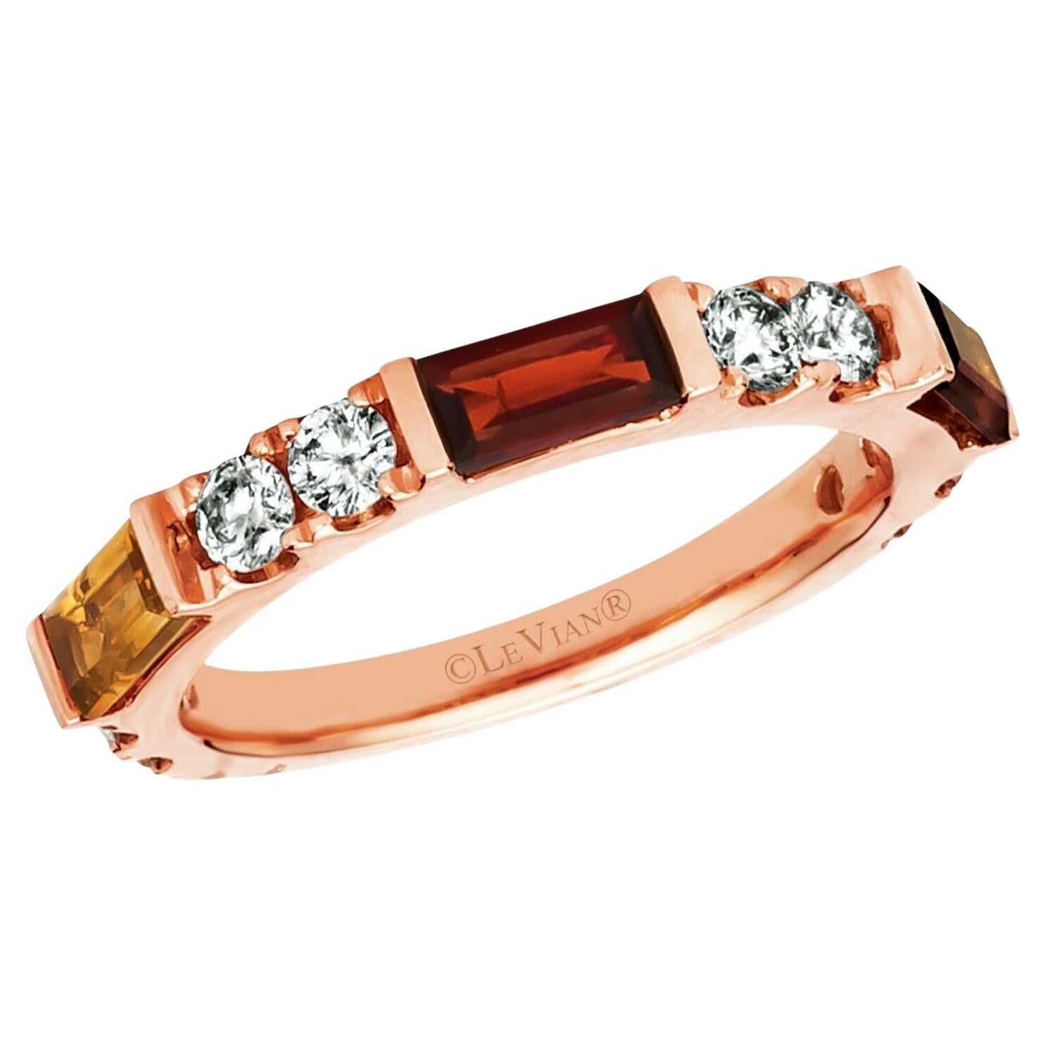 LeVian 14K Rose Gold Diamond Citrine Smoky Quartz Garnet Channel Ring