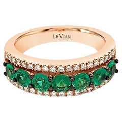 LeVian 14K Rose Gold Emerald Gemstone Round Diamond Multi Stone Ring