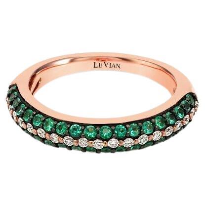 LeVian Classic Bandring, 14 Karat Roségold Smaragd, runder Diamant, mehrreihiger Edelstein im Angebot