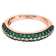 LeVian 14K Rose Gold Emerald Round Diamond Multi Row Gemstone Classic Band Ring