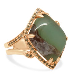 LeVian 14K Rose Gold Fancy Cabochon Cut Peacock Aquaprase and White Topaz Ring