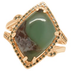 LeVian 14K Rose Gold Fancy Cabochon Cut Peacock Aquaprase and White Topaz Ring