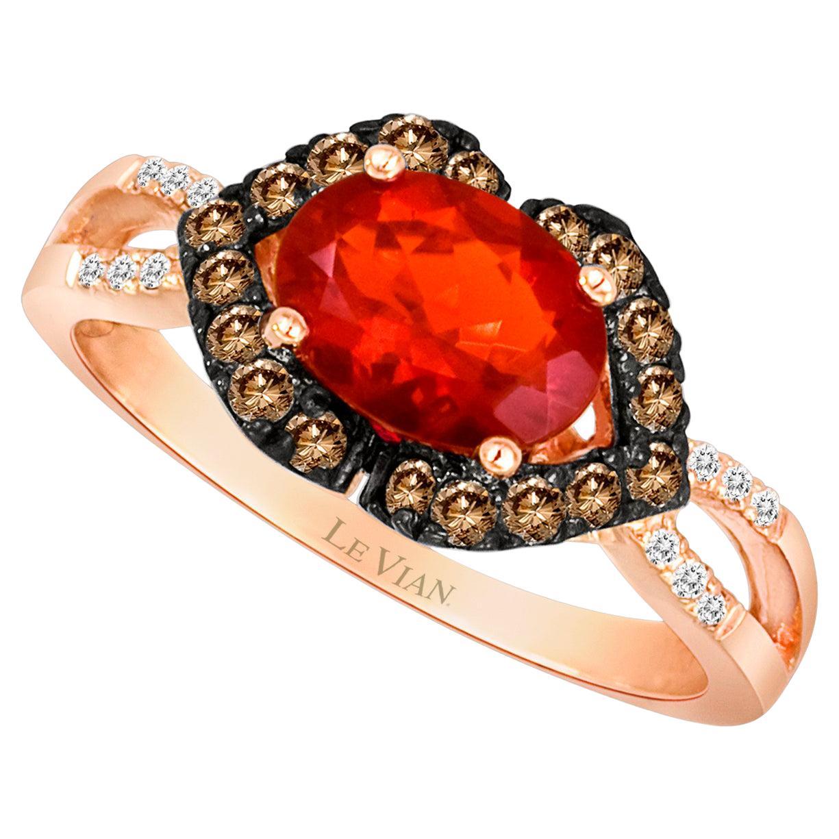 LeVian 14K Rose Gold Fire Opal Round Chocolate Brown Diamond Fancy Cocktail Ring For Sale