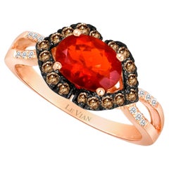 Levian 14K Rose Gold Fire Opal Round Chocolate Brown Diamond Fancy Cocktail Ring