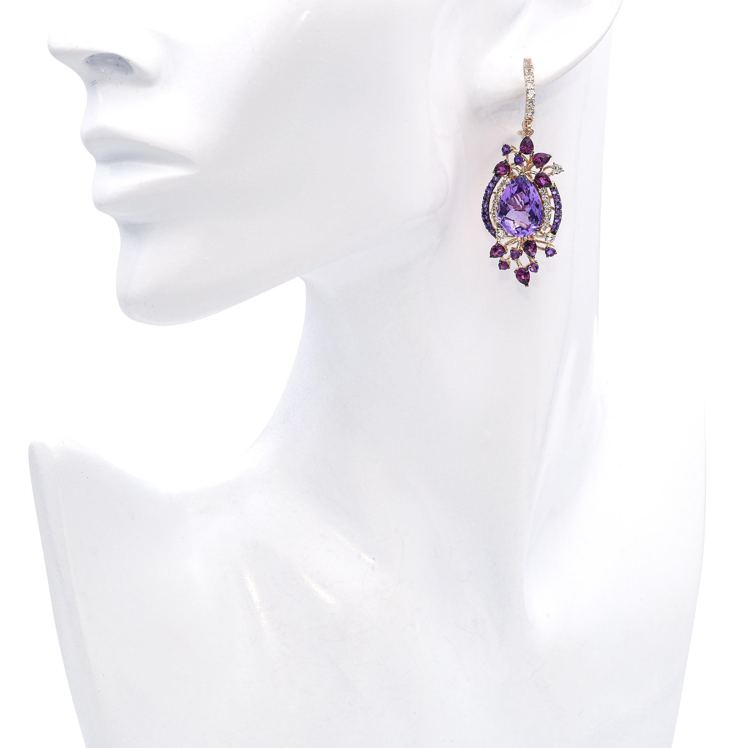 Mixed Cut LeVian 14k Rose Gold Floral Motif Semi Precious Gemstone Earrings For Sale