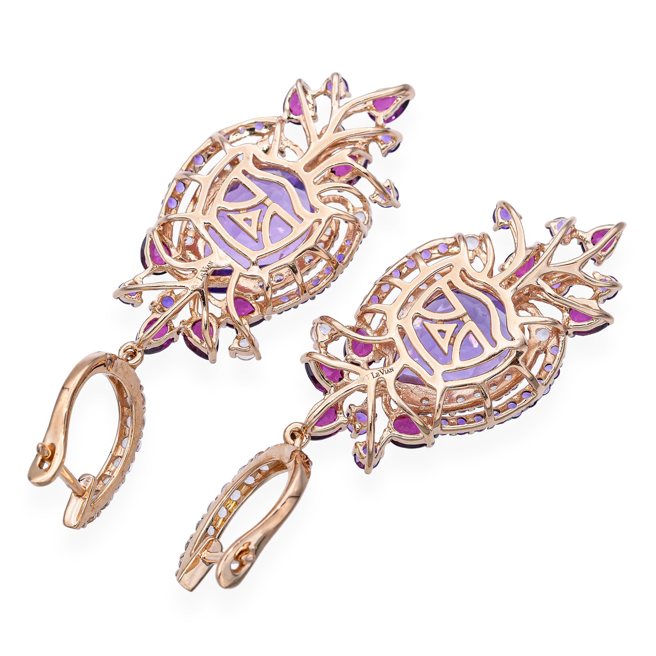 LeVian 14k Rose Gold Floral Motif Semi Precious Gemstone Earrings In Good Condition For Sale In New York, NY